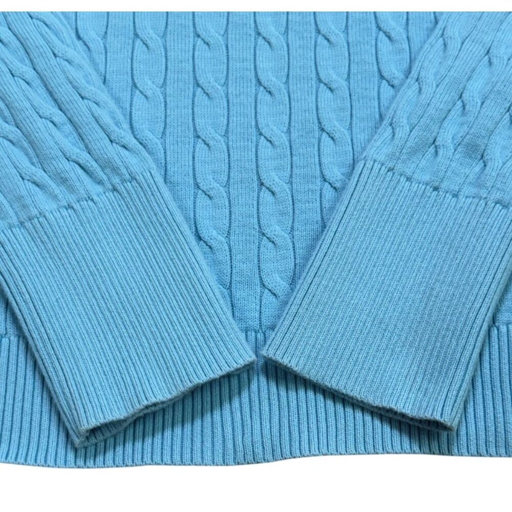 Lands End MP Blue Cable Knit Turtleneck 100% Cotton Sweater - Picture 7 of 8
